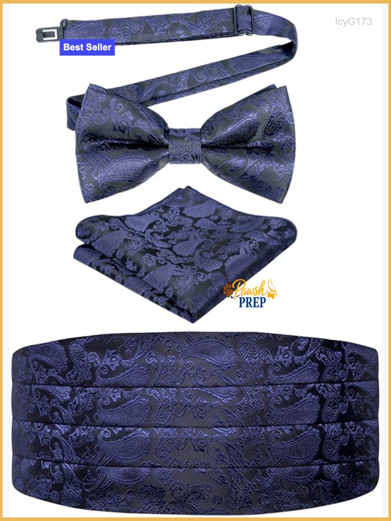 Men's Pre-Tied Bow Tie Set With Cummerbund And Pocket Square